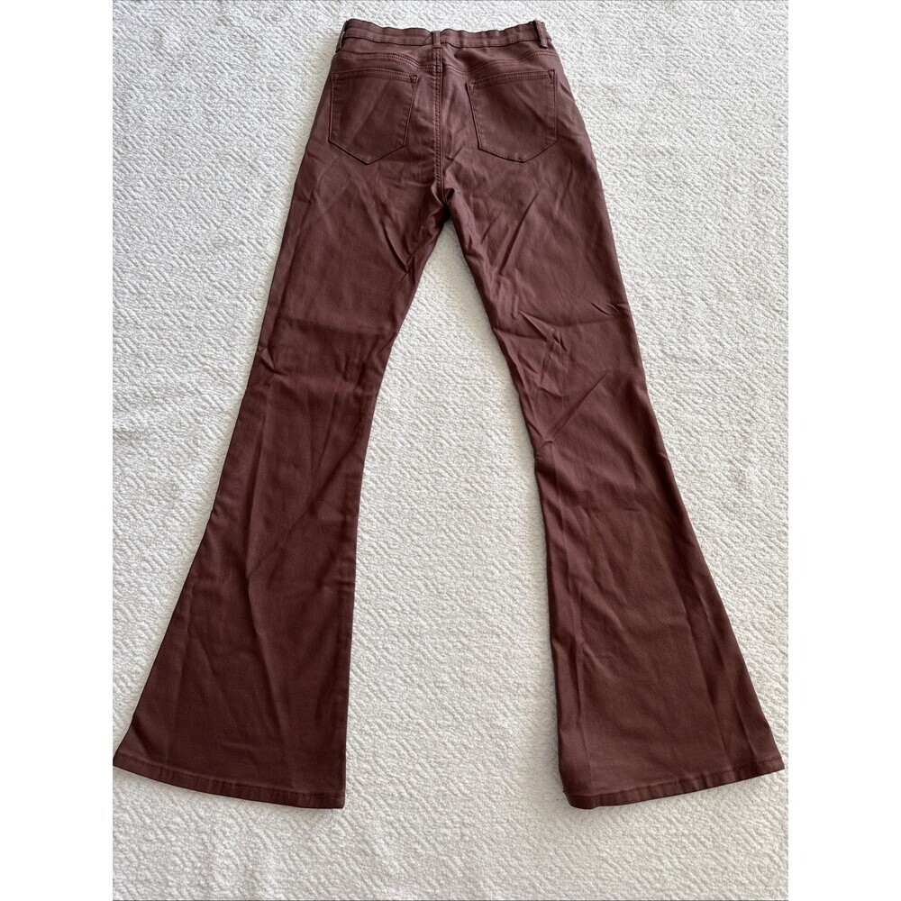 Edikted Luna Faux Leather Flare Jeans Size M Metallic Brown Stretch - Picture 9 of 9